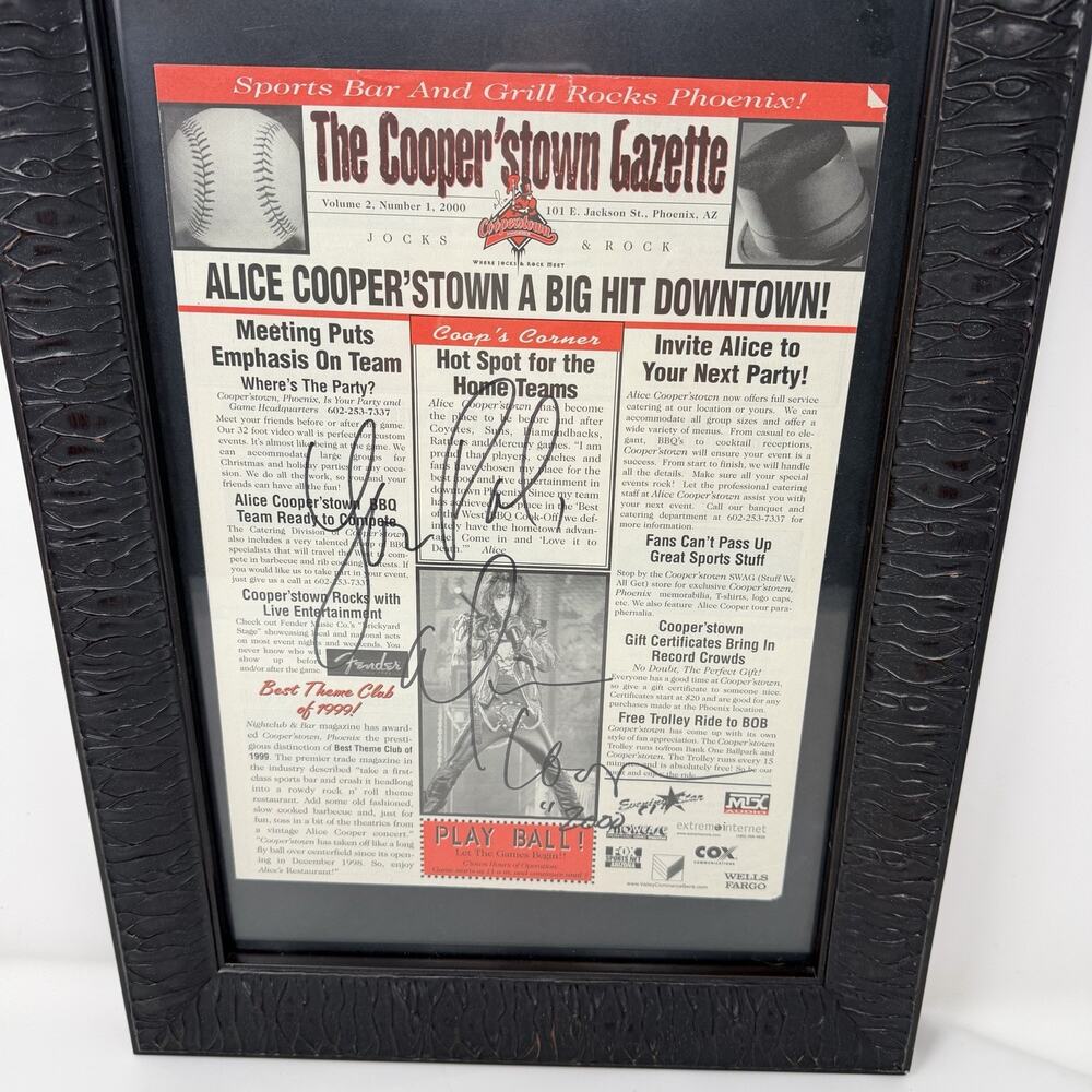 HANDSIGNED Alice Cooper Framed Poster Town Gazette 20x14 Rock Music
